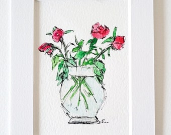 Original Pen and Watercolour Artwork, entitled 'Miniature Roses'