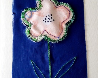 Handmade Happy Birthday 'Solo Pink Flower' Fabric Greeting Card