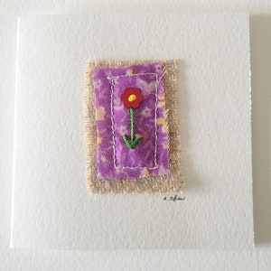 Handmade Embroidered 'Lone Flower' Greeting Card
