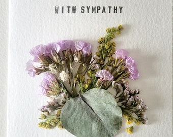 Handmade With Sympathy 'Eucalyptus Leaf and Statice' Pressed Flower Greeting Card