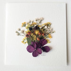 Handmade &#39;Purple Hydrangeas and Foliage&#39; Pressed Flower Greeting Card