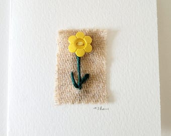 Handmade 'Yellow Flower' Blank Fabric Greeting Card