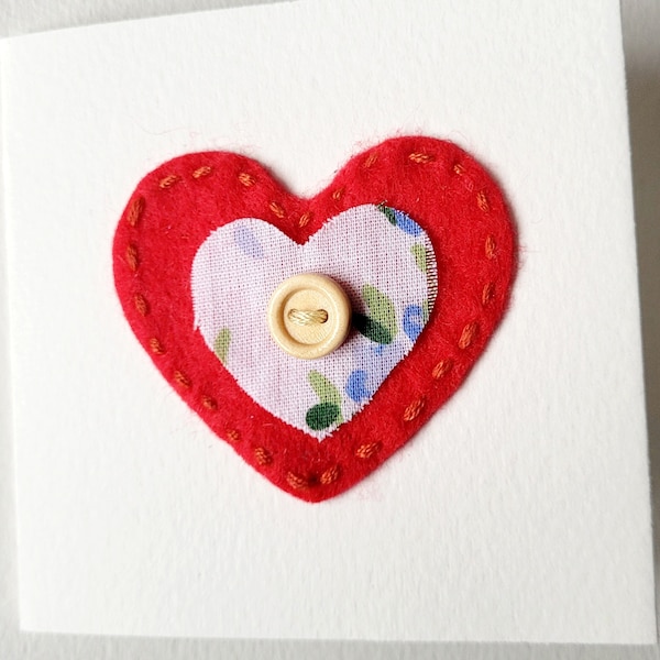 Handmade 'Button Heart' Fabric Greeting Card