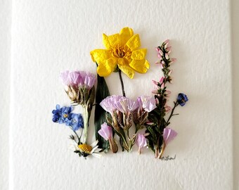 Handmade 'Trailing Buttercup and Heather' Pressed Flower Greeting Card ’ Pressed Flower Greeting Card
