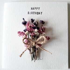 Handmade Happy Birthday &#39;Lavender and Limonium&#39; Pressed Flower Greeting Card
