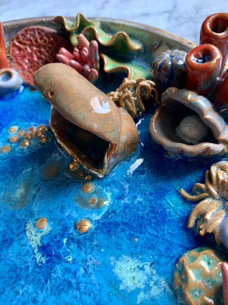 Handmade Wheelthrown One of a Kind Ceramic Dish Coral Jewelry Dish Ocean Inspired