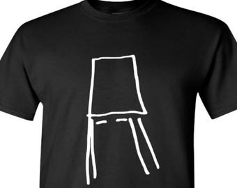 May include: Black t-shirt with a white outline of an easel.