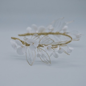 Gold Blossom Headpiece, Bridal Flower Headpiece, Gold Helen Crown, Clay Flower Crown, Gold Bridal headpiece, Boho Bridal Flower Headpiece