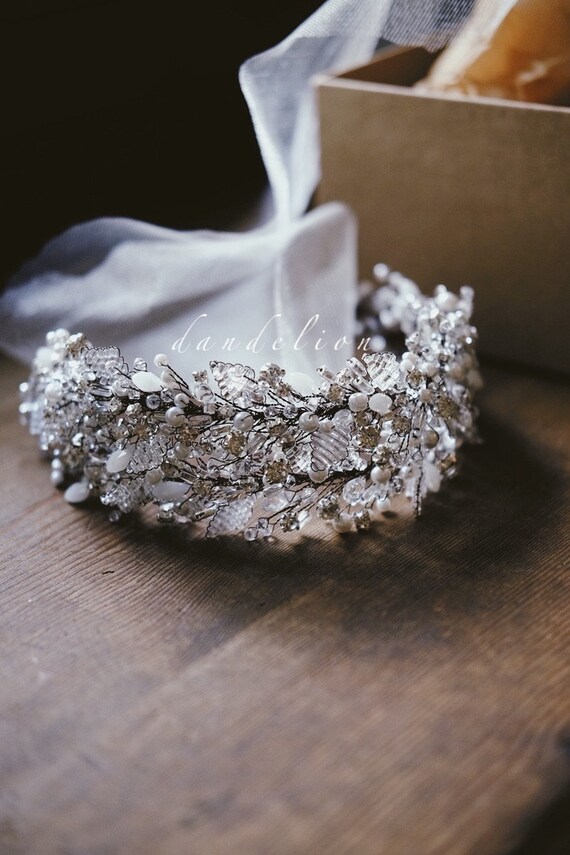 Swarovski Clear Crystal Bridal Headpiece with Silver Accents Bridal Headband Wire Wrapped Beads Beaded Clear Swarovski  main image 3