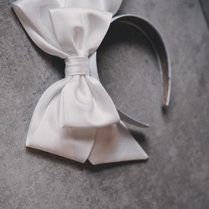 Satin Bow Headband, Bridal Bow headpiece, Satin Wedding Tiara, Bow Bridal crown, Bow Hair Clip, After party crown, image 5