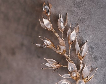 Gold Leaf headpiece, side headpiece, wing headpiece, Bridal Leaf Crown, Resin hair clip, Silver Leaf Hair Accessory, Gold Swan Headpiece