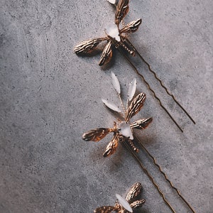 Dragonfly Hair Pin, Golden Hair Pin, Bridal Hair Pin, Bridal Floral Hair Pins, Bridal Hair Comb, Bridal headpiece, Bridal Flower Hair Pin