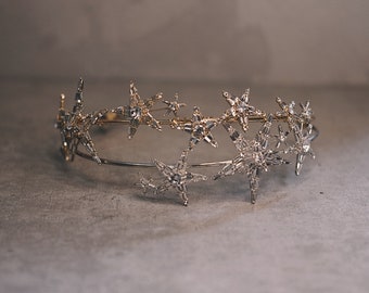 Star Bridal Crown, Starry Wedding Crown, Gold Starry Bridal Headpiece, Starry Bridal Tiara, Swarovski Crystal Headpiece, Gold Star Headband