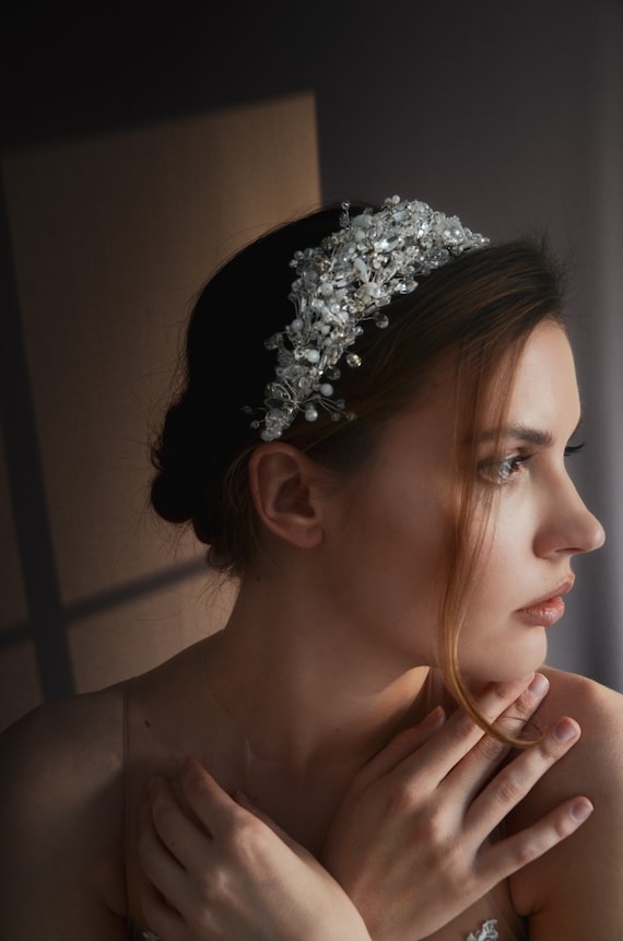 Swarovski crystal crown head piece Queen Natialia - Swarovski Crystal Crown Tiara – Bella-Tiara main image 4