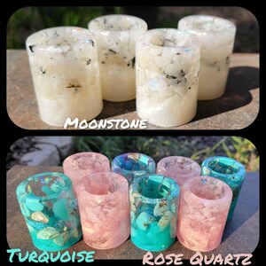 Iridescent Crystal Shot Glasses MADE TO ORDER Rose Quartz, Amethyst, Amazonite, Lapis Lazuli, Turquoise, Peridot, Moonstone, Obsidian Moonstone