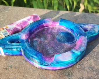 Blue, Purple & Pearl Galaxy Ashtray or Jewelry Dish 7" - READY TO SHIP - Saturn, Planet - Resin, Alcohol Inks, Glitter