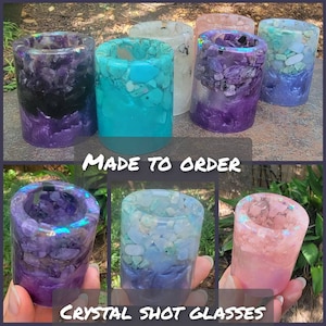 Iridescent Crystal Shot Glasses MADE TO ORDER Rose Quartz, Amethyst, Amazonite, Lapis Lazuli, Turquoise, Peridot, Moonstone, Obsidian image 1