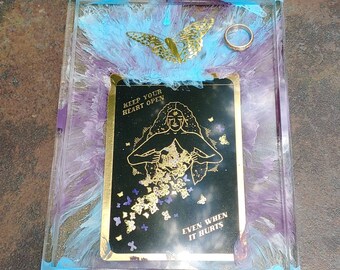 Keep Your Heart Open Inspirational Tray - READT TO SHIP - Goddess, Butterfly, Jewelry Tray, Trinket Tray, Decorative Tray, Crystal Altar