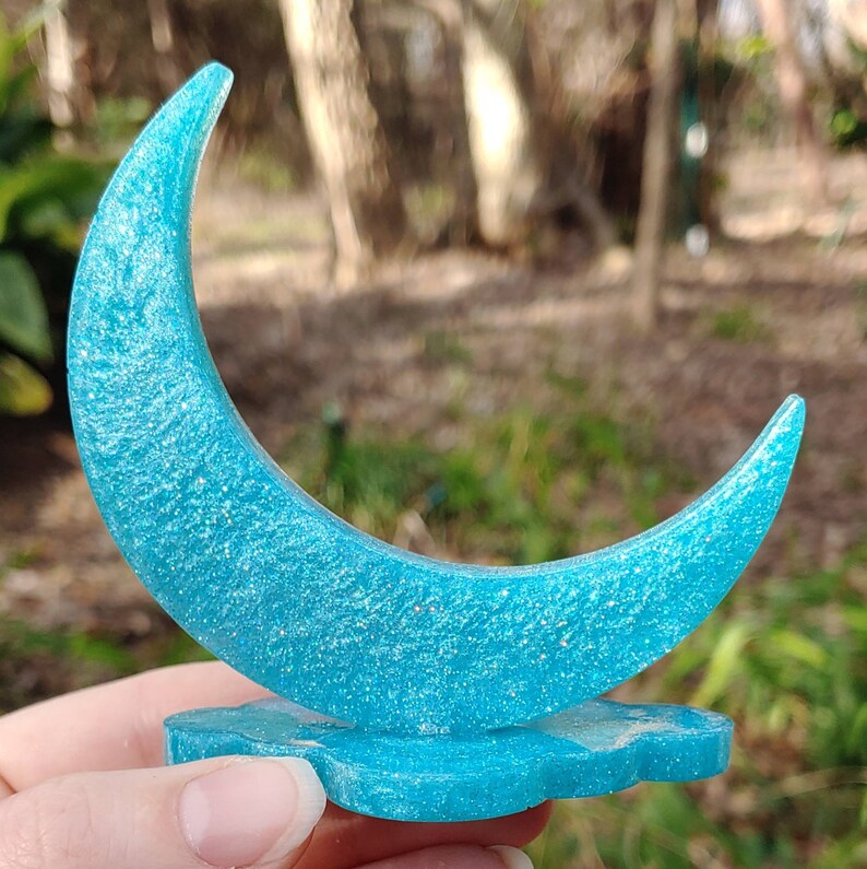 Shimmery Light Blue Crescent Moon Ring Holder