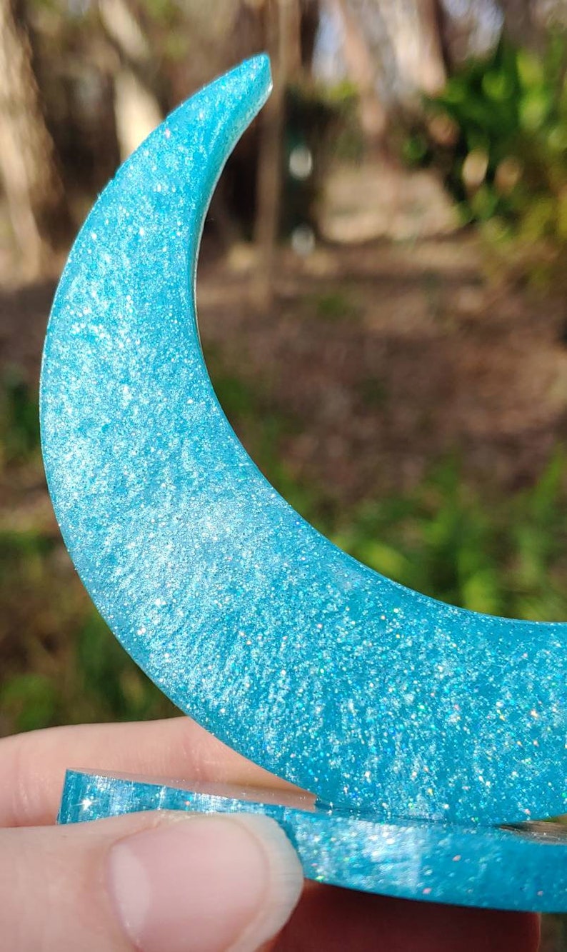 Shimmery Light Blue Crescent Moon Ring Holder