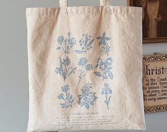 Canvastas Flowers of Mary, katholieke draagtas, katholieke kerstcadeau, Mary Floral Bag, katholieke moeder cadeau, katholieke vrouw cadeau, Marian Bag