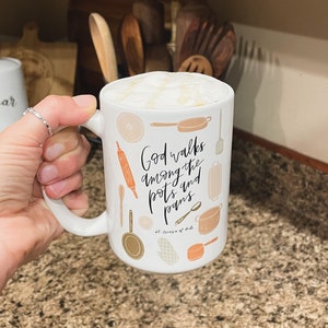 God Walks Among the Pots and Pans Mug 15oz, St. Teresa of Avila, Catholic Mug, Catholic Gift, Saint Teresa of Avila, Saint Quote Mug