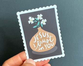 Jesús confío en ti pegatina, pegatina cristiana, pegatina de flor cristiana, pegatina de Jesús, pegatina católica, pegatina de la Divina Misericordia