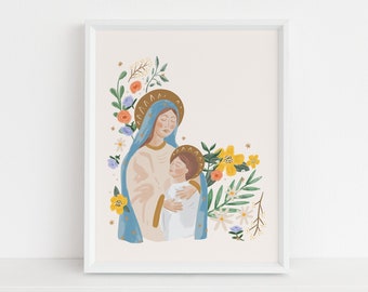 Madonna and Child 8x10 Print, Mary and Jesus Print, Marian Art, Mary Artwork, Catholic Home Decor, Catholic Art Prints, Catholic Gift