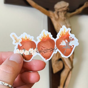 Holy Family Hearts Sticker, Three Hearts Sticker, Sacred Heart Sticker, Immaculate Heart, Catholic Sticker, Catholic Gift, Catholic Decal