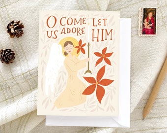 Adoring Angel Christmas Card, O Come Let Us Adore Card, Christian Christmas Cards, Catholic Christmas Card, Religious Christmas Card