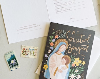 Spiritual Bouquet Card, Marian Card, Spiritual Bouquet, Prayer Bouquet, Praying For You Card, Catholic Cards, Prayer Card, Catholic Gift