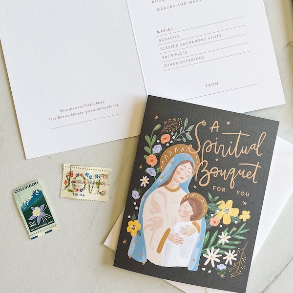 Spiritual Bouquet Card, Marian Card, Spiritual Bouquet, Prayer Bouquet, Praying For You Card, Catholic Cards, Prayer Card, Catholic Gift