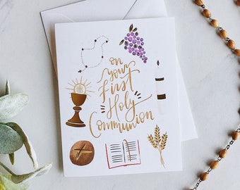 Gold Foil First Holy Communion Card, Catholic First Communion Gift, First Communion Cards, Catholic Gift, Sacrament Cards, Catholic Cards