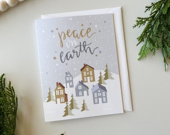 Peace on Earth Christmas Card, Christian Christmas Cards, Christmas Village Cards, Religious Christmas Card, Holiday Greeting Cards
