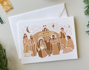 Tarjeta de Navidad de Florete de Oro, Tarjeta de Navidad Religiosa, Tarjeta de Natividad, Tarjeta de Navidad Católica, Tarjetas de Navidad Cristianas