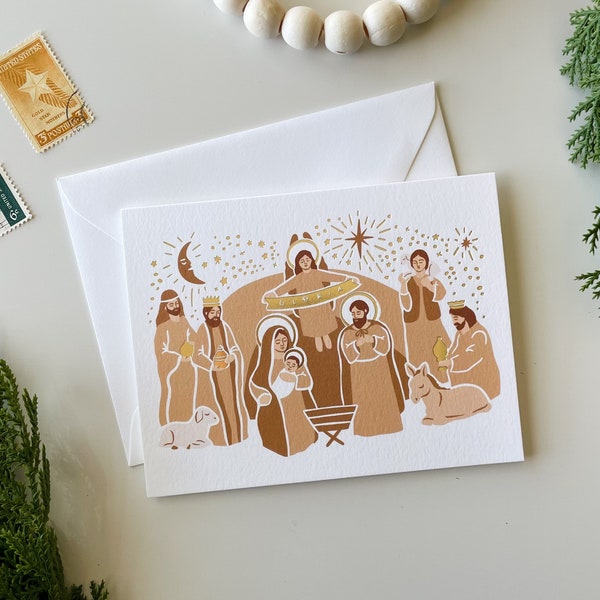 Gold Foil Nativity Christmas Card, Religious Christmas Card, Nativity Card, Catholic Christmas Card, Christian Christmas Cards