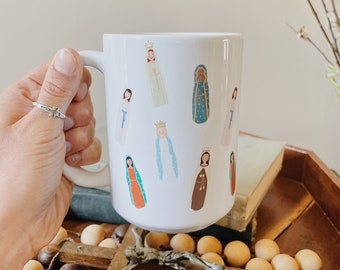 Marian Mug 15oz, Mary Mug, Catholic Mug, Virgin Mary Mug, Catholic Gift, Our Lady of Fatima, Our Lady of Knock, Our Lady of Lourdes