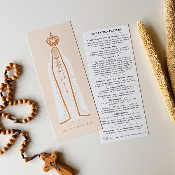 Our Lady of Fatima Prayer Card, Our Lady of Fatima Bookmark, Marian Prayer Card, Catholic Prayer Cards, Catholic Bookmark, Holy Card