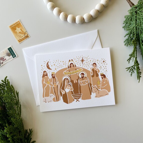 Gold Foil Nativity Christmas Card Religious Christmas Card