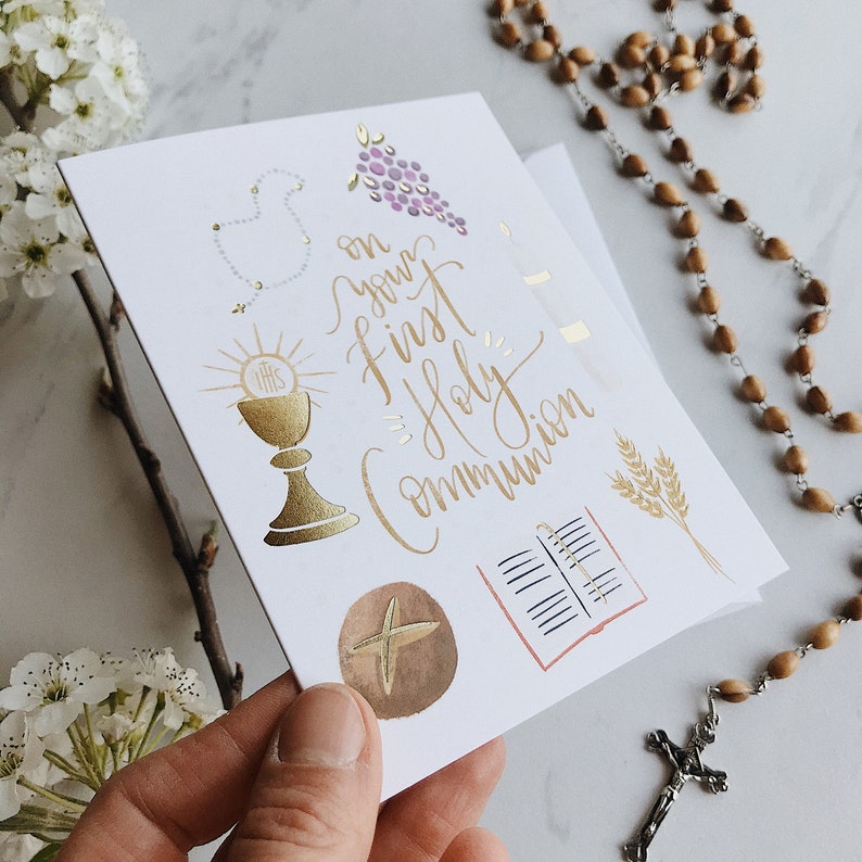 Gold Foil First Holy Communion Card, Catholic First Communion Gift ...