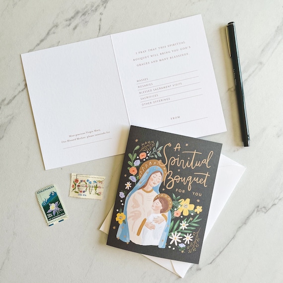 Spiritual Bouquet Card, Marian Card, Spiritual Bouquet, Prayer Bouquet, Praying For You Card, Catholic Cards, Prayer Card, Catholic Gift