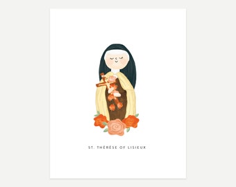 St. Therese of Lisieux Print Digital Download, 8x10 and 5x7, Little Flower Print, Saint Therese of Lisieux Art, Catholic Kids, Saint Print