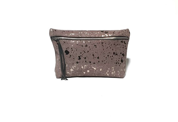 grey suede clutch
