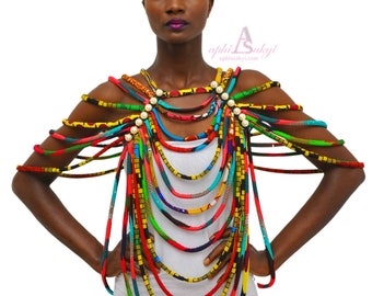Collar de tela africana, collar de cuerda, joyería africana, collar de cuerda de pieza de conversión, joyería, collar africano