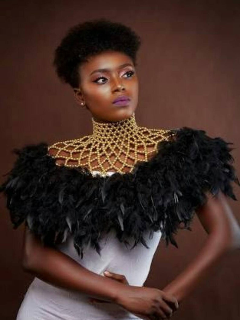 African Necklace Body Jewellery Feathers Beaded Necklace Etsy