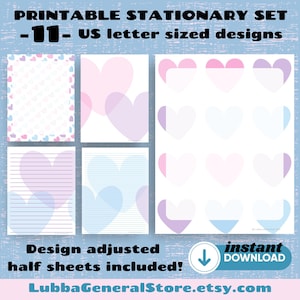 Pastel Heart Printable Stationery Set Digital Download Note Paper PDF Set