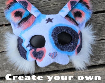 Fluffy Big Ear Therian Cat Mask - Furry White Animal Mask - waterproof upgrade available
