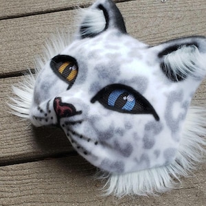 therian cat mask snow leopard gold and blue eyes