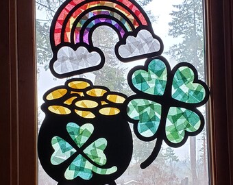 St Patrick's Day Kid's Craft Party Decor Stained Glass Suncatcher Kit Paper Crafts