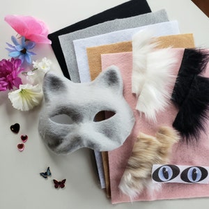 Pre-Felted Therian Mask Cat KIT DIY Mask - Multiple colors & eyes